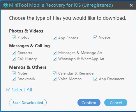 choose types of file you want to recover
